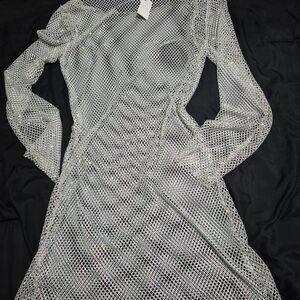 Silver Mesh Long Sleeve Dress
